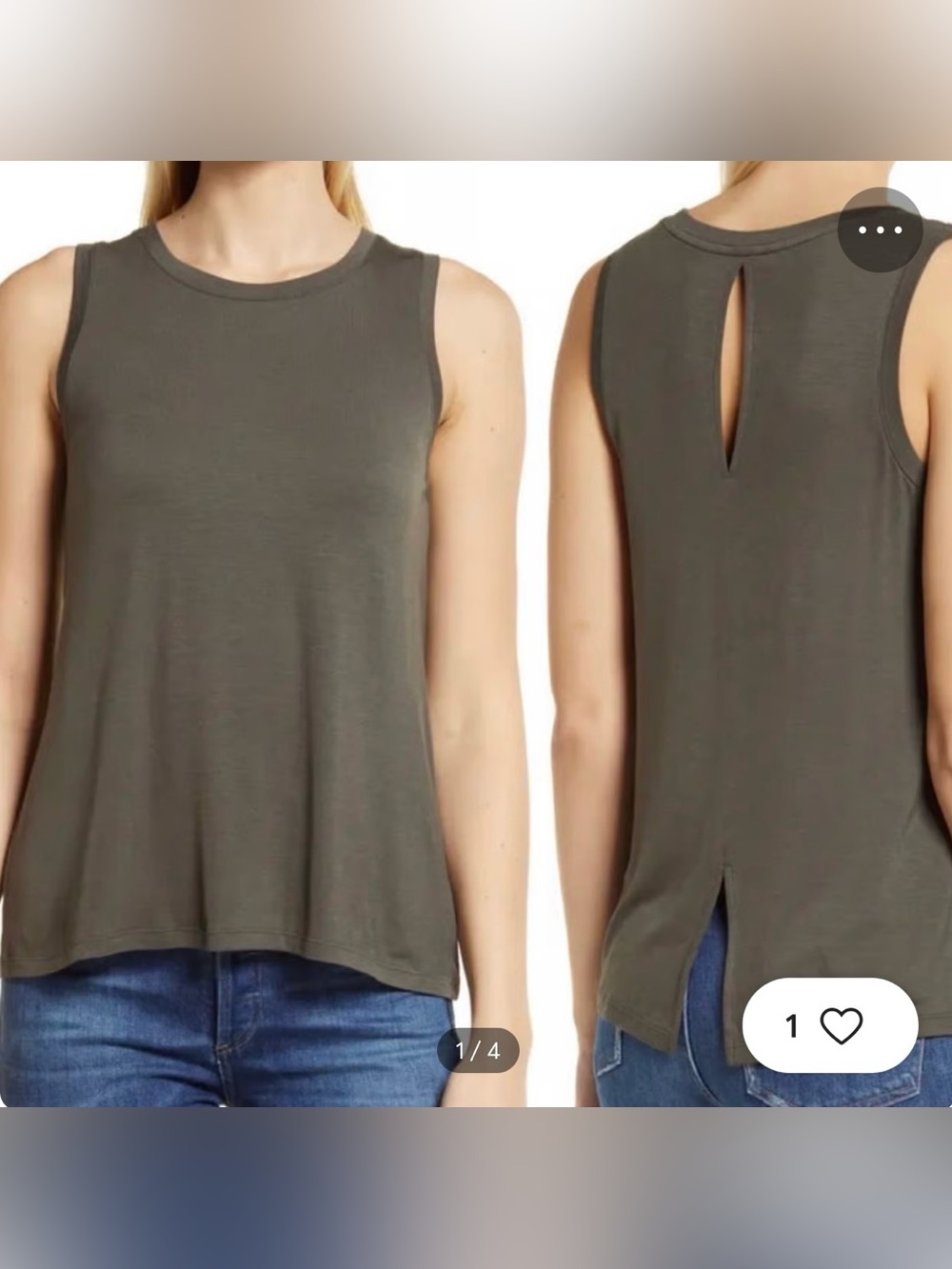 Halogen Olive Green Sleeveless Keyhole Back Tank